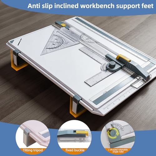 A3 Drawing Board Drafting Table Multifunctional Drawing Board Table with Clear Rule Parallel Motion and Angle Adjustable Measuring System, Inch - size: Inch
