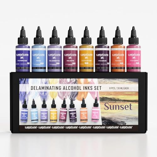 KAMENSKAYA Delaminating Alcohol Inks - Delaminating Ink Set 'Sunset' - 8 pcs. 1 Fl Oz (30 ml) Each - color: Sunset