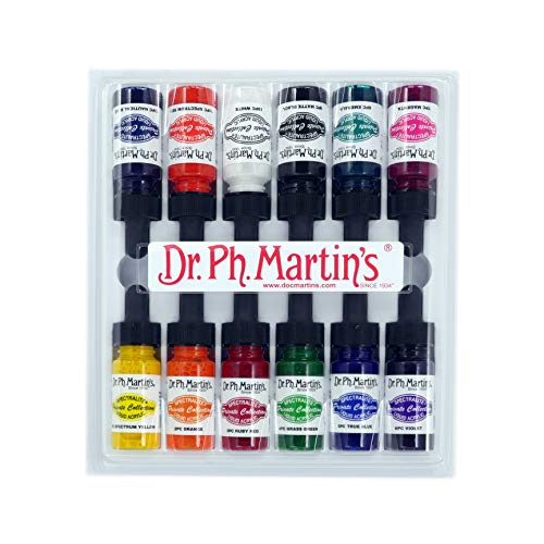 Dr. Ph. Martin's Spectralite Private Collection Liquid Acrylics (Set 1) Arcylic Paint Set, 0.5 oz, Set 1 Colors, 1 Set of 12 Bottles