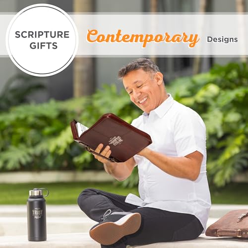 Christian Art Gifts Protective Chestnut Brown Faux Leather Classic Bible Cover Carry Case for Men and Grads: Hope and a Future - Jeremiah 29:11 Inspirational Bible Verse with Zipper and Pocket, Large - size: Large