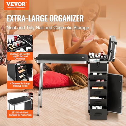 VEVOR Makeup Train Case Professional Makeup Storage Organizer Box Make Up Carrier for Women and Girls - style: Workbench Makeup Case