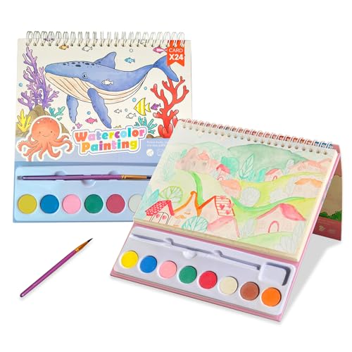 Cavnewt Watercolor Coloring Books for Kids Ages 4-8, Mess Free Watercolor Painting Book, Paint with Water Books for Toddlers, Travel Activities Arts Party Favors Birthday Gifts for Kids Girls & Boys - color: Happy Fish