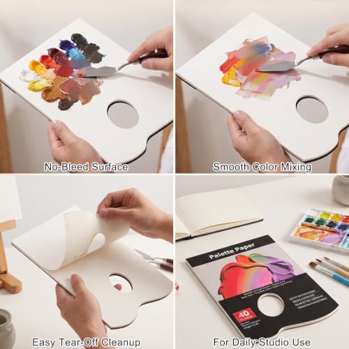 Palette Paper Pad, 6"x9" Disposable Paint Palette Paper, 40 Heavyweight Sheets (120gsm/73lb) for Oil, Acrylic, Watercolor - Mixing Palette Pad with Tear-Off Design - size: 6 x9 inch