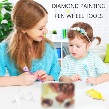 2 Sets Diamond Painting Pen Wheel Tools– Diamond Art Roller with Groove & Placer Tips for for Efficient DIY Craft Gem Art