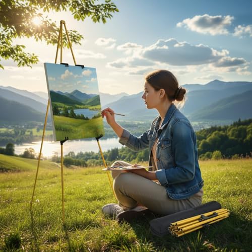 MXG 66" Adjustable Easel Stand for Painting, Sign Display | Portable & Foldable Metal Tripod Stand with Carrying Bag, for Canvas,Whiteboard,Wedding,& Gallery - color: yellow