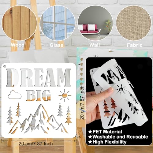 JSRQT 16Pcs Inspirational Word Stencils for Painting, Reusable Plastic Quotes Stencils for Craft, Motivational Drawing Painting Template Kit for DIY Wood Wall Shirt Canvas, and Card Making, 20×20 CM - size: 20*20CM