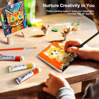AUREUO Mini Canvas and Easel Set - 3x3 Inch/ 12 Pack - 2/5 Inch Profile Small Square Canvas with Display Stand - Art Gift Set Bulk Pack Canvases for Acrylic Painting & Craft - size: 3"x3" with Easel