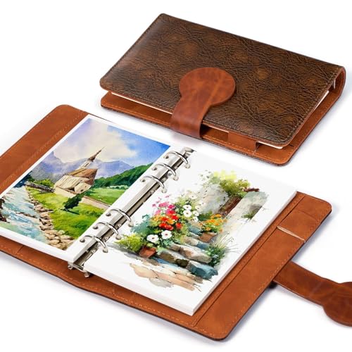 Lightwish Watercolor Sketchbook 100% Cotton, 300gsm (140lb) - 6.69" x 3.94" Hot Press Watercolor Paper Journal Notebook - 20 Sheets with PU Leather Cover for Drawing Mixed Media - color: brown