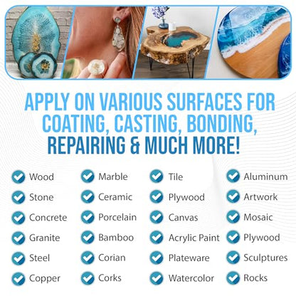 Epoxy Resin 2 Gallon Kit | 1:1 Resin and Hardener for High Gloss Coatings | for Bars, Table Tops, Flooring, Art, Bonding, Filling, Casting | Safe for Wood, Metal, Stone, Fiberglass & More!