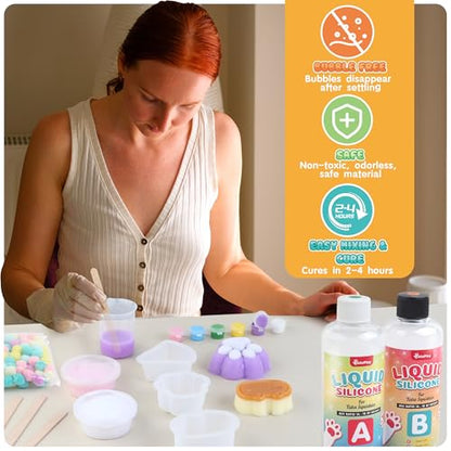 ColoPlay Taba Squishy Kit - 18OZ Rubber with Guided, Bubble Free and Faster Fully Cures - FuFu Squishy Kit with Mold, Flocking Powder - Stress Relief Entertainment - size: 18OZ Kit