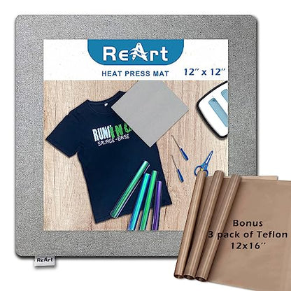 Easy Heat Press Mat 12x12 with Teflon Sheets 12x16 Inch 3 Pack - size: 12X12 with teflon