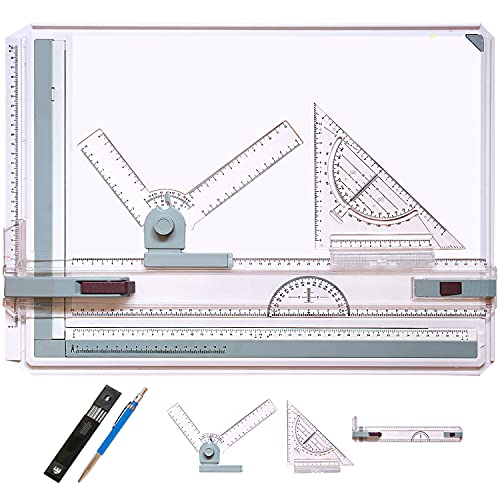 Frylr Metric A3 Drawing Board Drafting Table Multifunctional Drawing Board Table with Clear Rule Parallel Motion and Angle Adjustable Measuring System - size: Metric