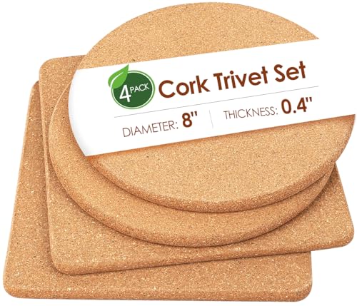 Cork Trivet Set - High Density Thick Cork Trivets for Hot Dishes, 8 Inch Heat Resistant Coaster, Placemats for Pots and Pans, 2 Round & 2 Square - color: 04-8 Inch 2pcs Round 2pcs Square