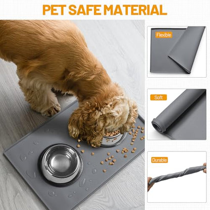 Hubulk Dog Feeding Mat,100% Waterproof Food Grade Silicone Pet Food and Water Bowl Placemat,Dishwasher, High Raised Edge to Prevent Spills,Nonslip Tray to Stop Messes on Floor (32"x24"x1.0", Grey) - color: Grey, size: 32"l X 24"w