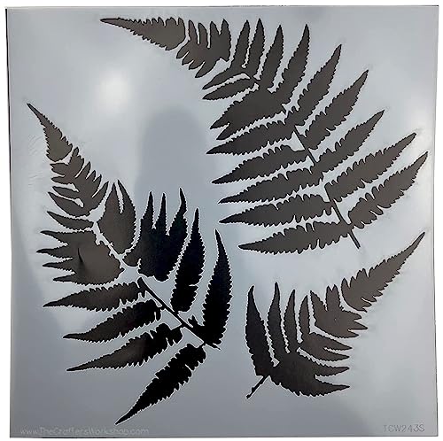 The Crafter’s Workshop - Reusable Fern and Script Stencil for Painting and Crafts – Artistic Nature and Quote Duo for Mixed Media – 2 Pk, 6" x 6" – Ferns/Art is - style: Ferns / Art Is