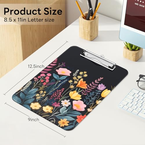 Plastic Cute Clipboard Low-Profile Metal Clip, A4 Letter Size 9 x 12.5 in, 8.5 x 11 Paper Clip Board for Teachers, Nurses, Classroom,Black Flower - color: Black Flower