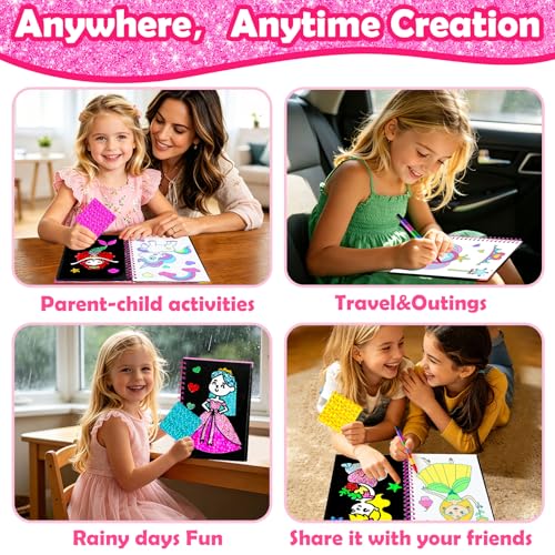 FUNNYB&G Foil Art Craft Kit for Girls 4-10 Years Old: Mess-Free & No-Glue, Create 16 Sparkly Princess Unicorn Pictures – Perfect Travel Toy & Birthday Gift for Kids (Princess) - style: Princess