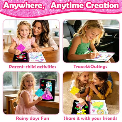 FUNNYB&G Foil Art Craft Kit for Girls 4-10 Years Old: Mess-Free & No-Glue, Create 16 Sparkly Princess Unicorn Pictures – Perfect Travel Toy & Birthday Gift for Kids (Princess) - style: Princess
