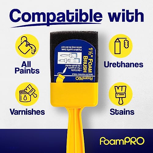 FoamPRO 715-4, 1 1/2" Foam Brush w/ 4 Refills - Premium Quality Paint Brush Set for All Paints, Urethanes, Varnishes, Stains - Effortless Application Foam Brushes- Smooth Finish, Reusable Handles - size: 1.5 Inch, style: Brush & 4 Refills