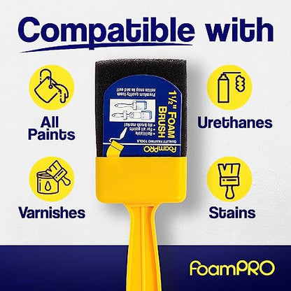 FoamPRO 715-4, 1 1/2" Foam Brush w/ 4 Refills - Premium Quality Paint Brush Set for All Paints, Urethanes, Varnishes, Stains - Effortless Application Foam Brushes- Smooth Finish, Reusable Handles - size: 1.5 Inch, style: Brush & 4 Refills