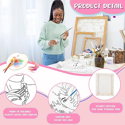 Sherr 75 Pcs 15 Set Pre Drawn Canvas Kit for Painting Craft Sip and Paint Kit for Adults Boho Black Women Pre Printed Canvas Painting Favor for DIY Black History Month Gifts Adult's Date Party - style: Boho Lady