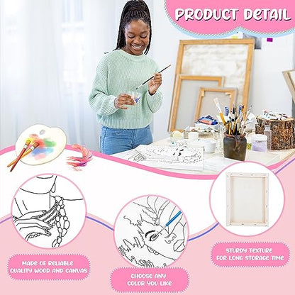 Sherr 75 Pcs 15 Set Pre Drawn Canvas Kit for Painting Craft Sip and Paint Kit for Adults Boho Black Women Pre Printed Canvas Painting Favor for DIY Black History Month Gifts Adult's Date Party - style: Boho Lady