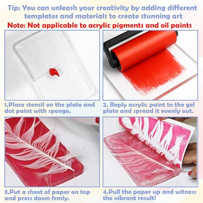 Gel Printing Pad with Brush - Reusable Gel Plate for Monoprinting, Stamping & Texture Art, Includes Mini Roller Brush - Non-Toxic Art Tool for Beginners, Artists & Therapy (Size: 8 * 10IN)