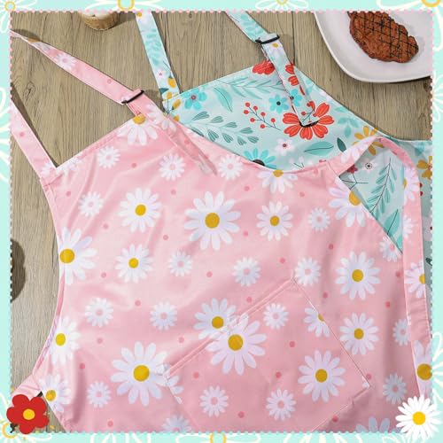 2 Pack Kids Apron, Cute Cooking Aprons, Waterproof Art Apron with Pockets, Toddler Painting Artist Apron Adjustable - color: Daisies and Flowers, size: 45*62cm