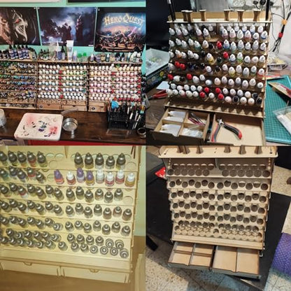 Craft Paint Storage-Modular Paint Organizer - Holds 74 Bottles of Paints, 14 Brushes, 2 Cabinets, and 6 Miniature Stands - Art Tool Storage Rack for Miniature Paint Set - size: 74