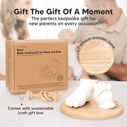 KeaBabies Baby Casting Kit Hands and Feet Mold - 3D Newborn Hand Casting Kit & Stylish Wood Base, Easy DIY Infant Foot Molds 0-9 Months, First Christmas & Baby Keepsake Shower Gifts (Round, Ash Wood) - color: Ash Wood, style: Round