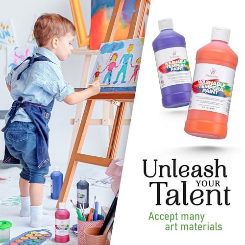 Positive Art Washable Paint for Kids – (8 Colors, 16 oz Each) Made in USA, Non-Toxic Tempera Paint Set – Bulk Classroom Paints for Students, Finger Painting, School Use – 8 Pack