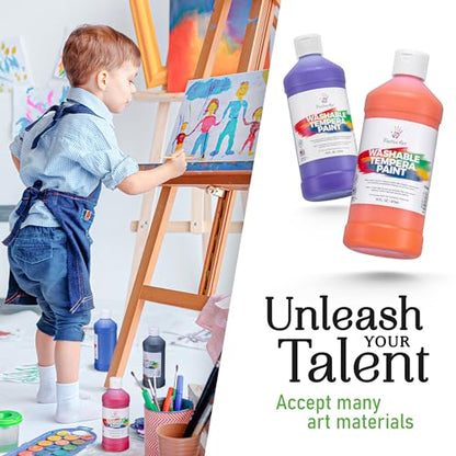 Positive Art Washable Paint for Kids – (8 Colors, 16 oz Each) Made in USA, Non-Toxic Tempera Paint Set – Bulk Classroom Paints for Students, Finger Painting, School Use – 8 Pack