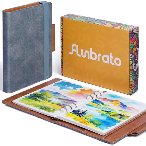Watercolor Sketchbook A5 (8.3" x 5.8"), 24 Sheets 100% Cotton Cold Press 300GSM 140LB, Refillable Paper with Dual-Sided Consistent Texture, for Watercolor, Gouache, Acrylic & Mixed Media - color: Blue