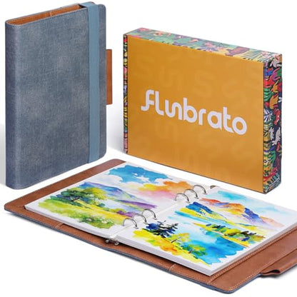 Watercolor Sketchbook A5 (8.3" x 5.8"), 24 Sheets 100% Cotton Cold Press 300GSM 140LB, Refillable Paper with Dual-Sided Consistent Texture, for Watercolor, Gouache, Acrylic & Mixed Media - color: Blue
