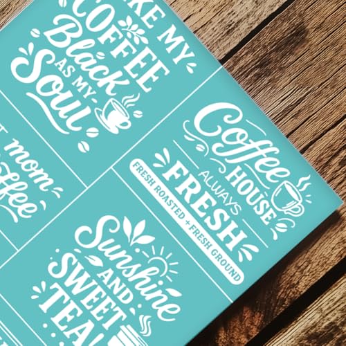2 Sheets Coffee Slogan Silkscreen Stencil, Farmhouse Kitchen Reusable Mesh Stencil Self-Adhesive Silk Screen Printing for Wall Border Wood Fabric Home Craft Decor - style: Coffee Slogan