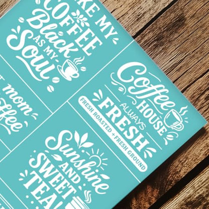 2 Sheets Coffee Slogan Silkscreen Stencil, Farmhouse Kitchen Reusable Mesh Stencil Self-Adhesive Silk Screen Printing for Wall Border Wood Fabric Home Craft Decor - style: Coffee Slogan