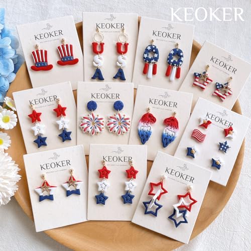KEOKER 4th of July Clay Cutters for Earrings - 16 Pcs fourth of July polymer clay cutters, Independence Day Stars Clay Earring Cutters - color: Colourful
