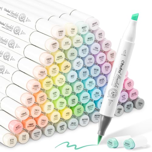 Ohuhu Pastel Alcohol Markers - 96 Colors of Honolulu Sweetness + Blossoming - Double Tipped Art Alcohol Markers for Artist Adults' Coloring Illustration - Brush & Chisel - Refillable - AP Certificated - color: Sweetness + Blossoming