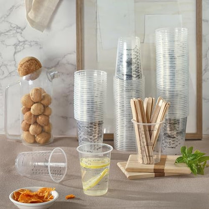 120pcs 8oz Graduated Clear Plastic Resin Epoxy Paint Measuring Cups with 120pcs Wooden Stirring Sticks for Mixing Paint, Pigments, Epoxy Resins, Resins