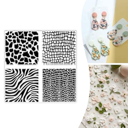 Mix Polymer Clay Texture Sheet Zebra Crocodile Snake Giraffe Silicone Texture Stamp Sheets Clear Texture Mat Modeling Pad Reusable for Scrapbook Polymer Clay Pottery Earrings Jewelry Making - style: Popular Animal Patterns