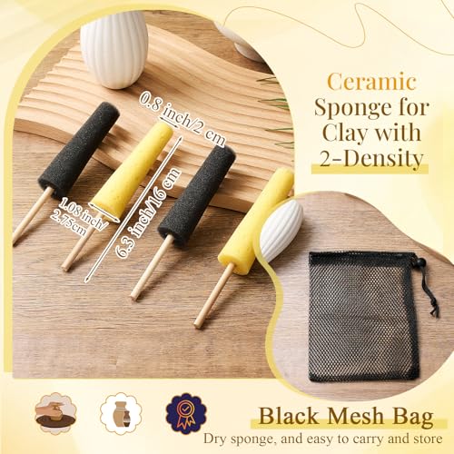 Teenyyou 12 Pcs 2 Colors Pottery Sponges for Clay, Burr Repair Stick Pottery Trimming Tools for Clay Making Ceramic Tools Sponge Accessories Shaping and Carving