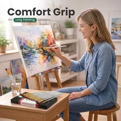 MyArtscape Paint Brush Set - 15 Short Handle Art Brushes for Gouache, Watercolor, Acrylic and Oil Painting - Premium Taklon Brushes - Fan, Filbert, Flat, Round, Shader, Angle and Bright