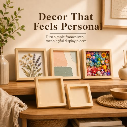 16 Pcs Unfinished Wood Picture Frames, 5.9 x 5.9 in Square DIY Deep Frames, Natural Wooden Frame Blanks for Crafts, Painting, Wall Decor and Gift Projects