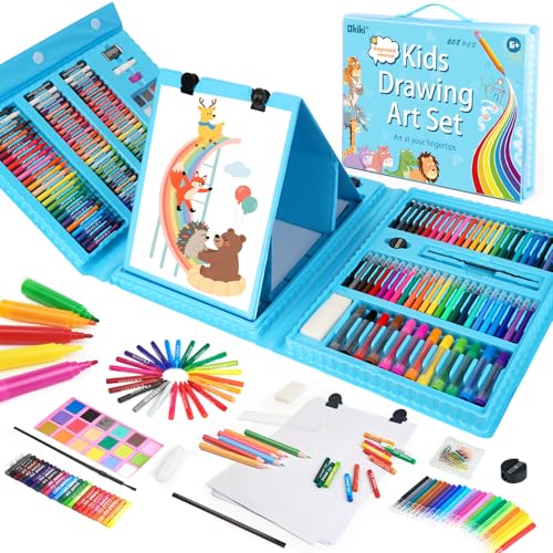 297PCS Art Supplies,Drawing Art Kit for Kids Girls Boys Teens Artist, Art Set Case with Trifold Easel, Includes Oil Pastels, Crayons, Colored Pencils, Coloring Book, Scissors, Origami Paper 40 Sheets - color: Blue