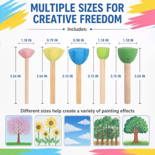 15 Pcs Foam Sponge Paint Brushes Round Flower Paint Sponges Assorted Size Foam Paint Brushes with Wooden Handles Craft Painting Tools for Artists DIY Projects
