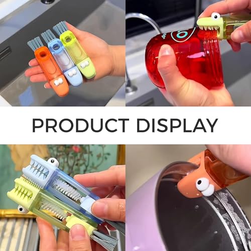 3PCS Cup Lid Cleaning Brush, 3 in 1 Cup Lid Gap Cleaning Brush Set, Bottle Cleaning Brush for Tight Spaces Multifunctional Portable Cup Lid Cleaner Home Kitchen Cleaning Tools (Crocodile) - color: Crocodile