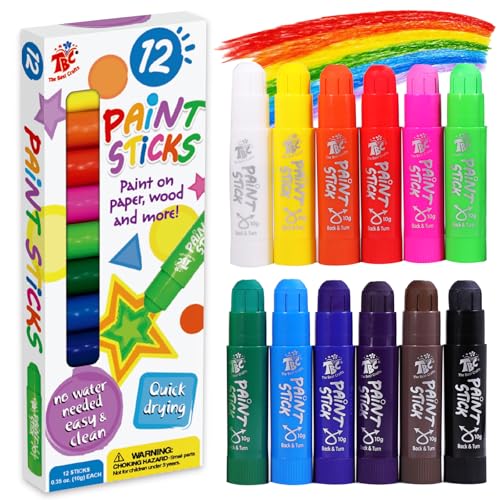 TBC The Best Crafts Paint Sticks for Kids Ages 2-8, 12 Classic Colors, Washable, Non-toxic, Tempera Paint Sticks for Crafts, Art Supplies, and Birthday Gifts - color: 12