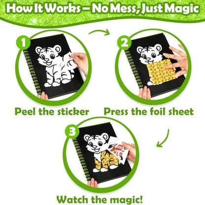 FUNNYB&G Foil Art Craft Kit for Kids 4-10 Years Old: Mess-Free & No-Glue, Create 16 Sparkly Animal World Pictures – Perfect Travel Toy & Birthday Gift for Kids (Animal World) - style: Animal World