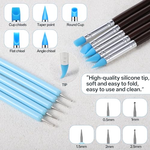 JJUNW 10Pcs Silicone Sculpting Tools, Clay Sculpting Tools, Silicone Paint Brush Modeling Dotting Tool, Pottery Tool Accessories for DIY Handicraft, Brush, Sculpture Pottery, Nail Art