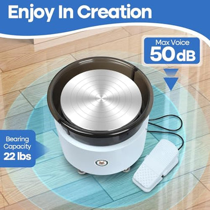 MZOKUU Pottery Wheel for Adults 11 Inch 450W Electric Ceramic Forming Machine Foot Pedal Control Adjustable 50-300RPM Speed ABS Detachable Basin Sculpting Tools Kit Arts Craft DIY Gift (White) - color: White